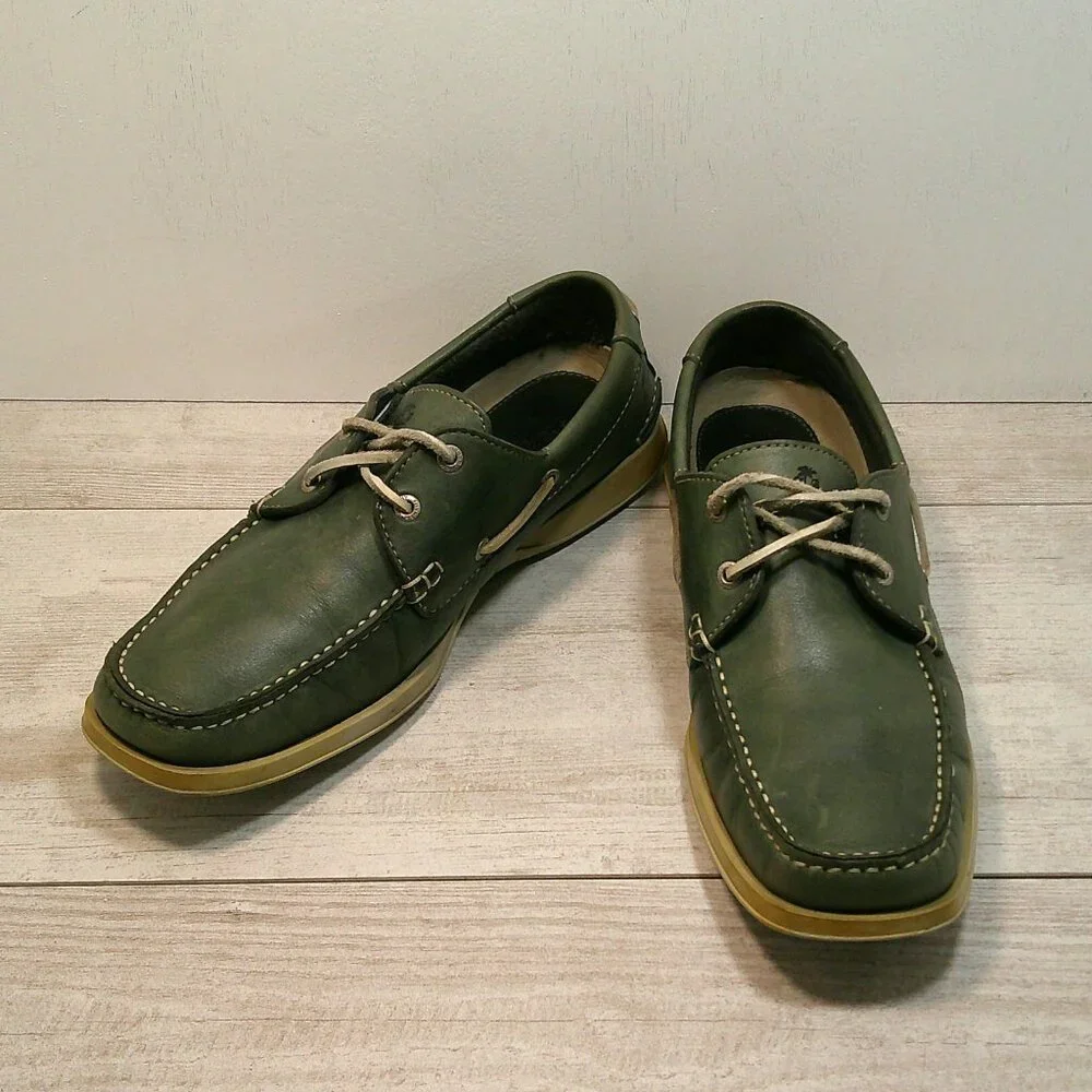 Tommy Bahama Classic Preppy Green Leather Casual Retro Boat Shoes Loafers 9M
